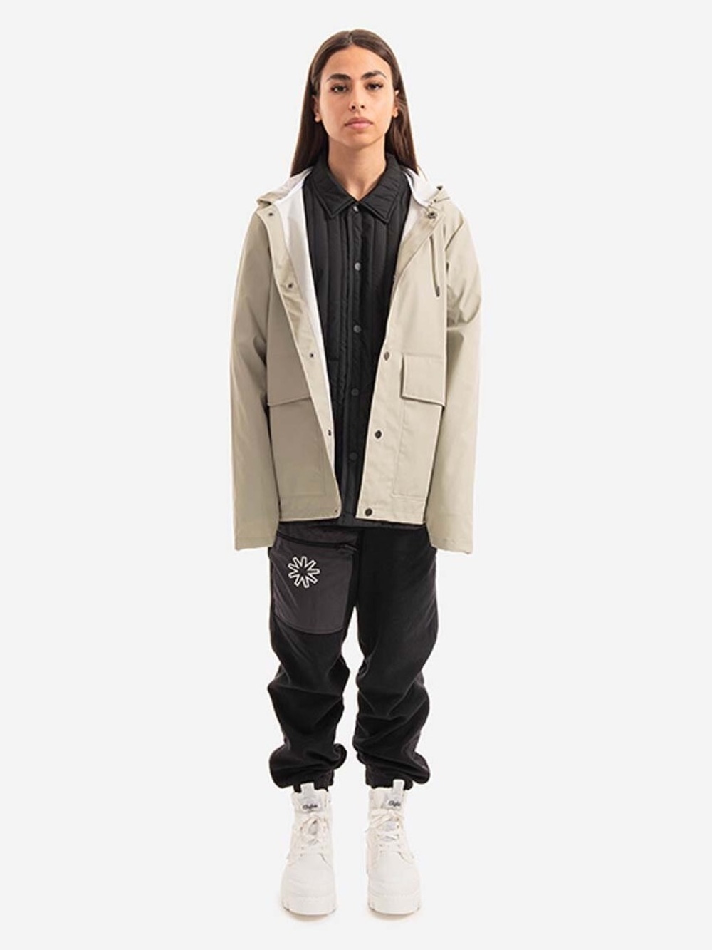 NWT RAINS Short Hooded Coat Cement L